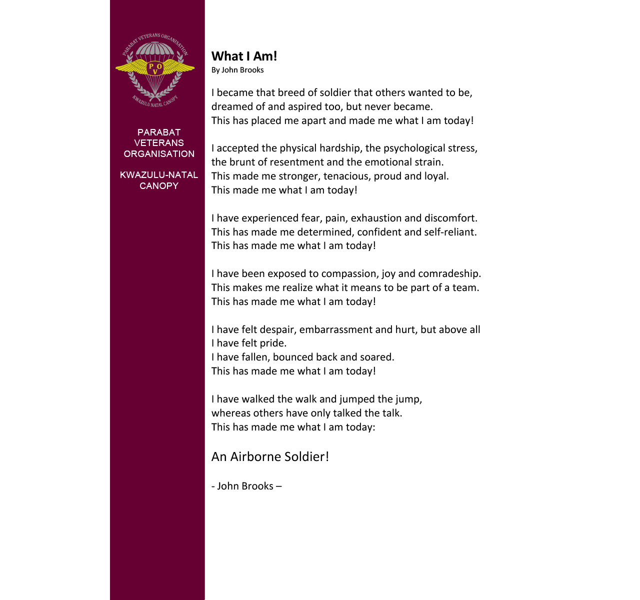 A writing describing an Airborne Soldier